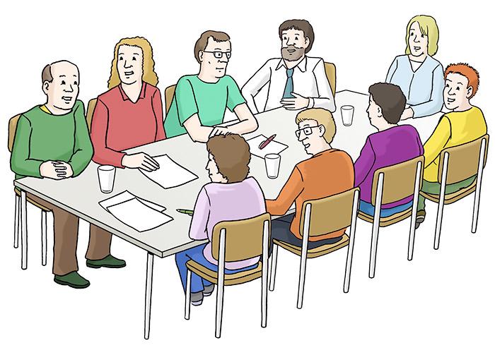 Illustration von einer Sitzung mit vielen Menschen