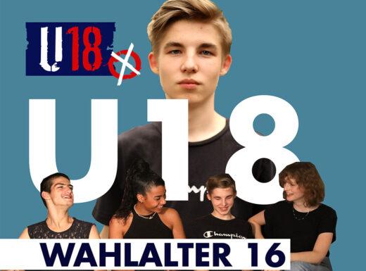Bild mit der Redaktion im Hintergrund und der Titel "Wahlalter 16"