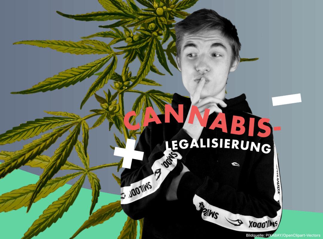Ein junger denkender Mann mit einer Cannabis-Pflanze