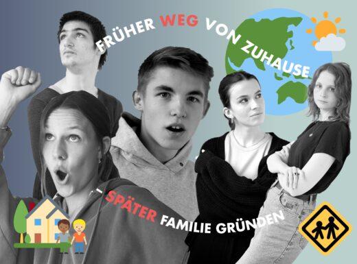 "Früher weg von zu Hause, später Fmailie gründen2 Junge menschen mit erstaunten Gesichtern