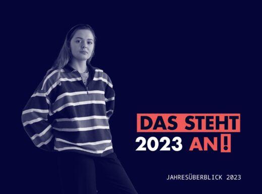 Ein Foto von Redakteurin Julia mit dem Spruch: Das steht 2023 an!